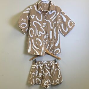 Petal & Pup Tan and White Swirl Women’s Two Piece Set